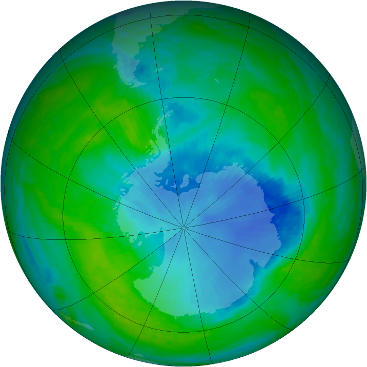 Antarctic ozone map for 13 December 2001